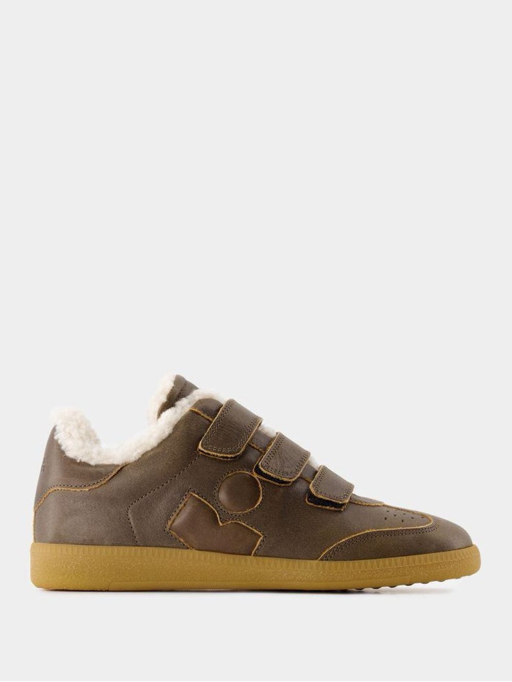 Isabel Marant Brown Leather Strap Sneakers with Cream Shearling